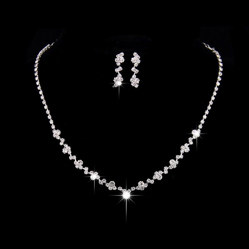 Korean Rhinestone Claw Chain Bridal Necklace and Earring Set