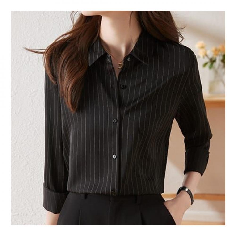 Navava Women Casual Stripe Long Sleeve Shirt Nb2287