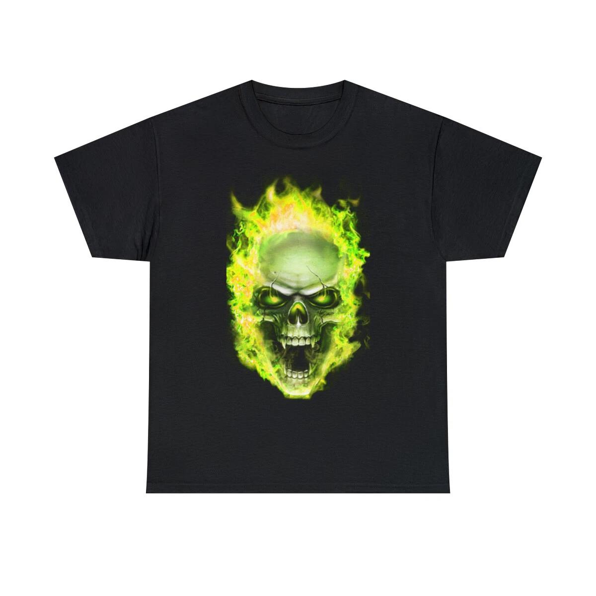 Flaming Demon Skull Yellow Short Sleeve Tee M