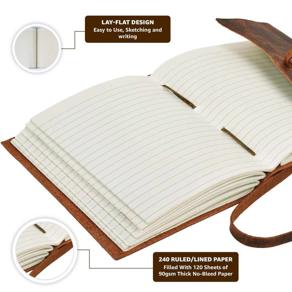 LEATER VILLAGE Vintage Leather 20x15 Brown 240 Pages of Lined Paper Perfect for and Personal Use Premium College Lined Notebook for Men and Women X 6