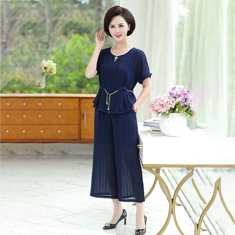 

WTEMPO XL-XXXXXL, костюм из 2 предметов в полоску, весенне-летний женский комплект больших размеров с круглым вырезом и короткими рукавами, свободный повседневный комплект из двух предметов XL синий