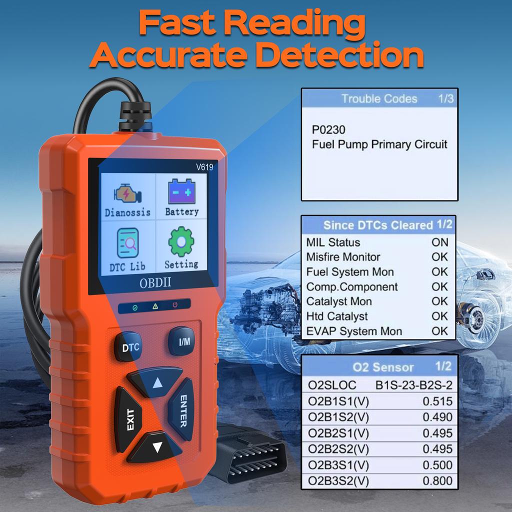 Instrument de diagnosticare scaner OBD2, cititor de coduri de verificare a motorului cu resetare, cititoare de coduri auto și instrumente de scanare pentru toate vehiculele OBDII/EOBD