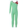 Girls Christmas Candy Cane Striped Unitard One Shoulder Long Sleeve Jumpsuit Ballet Dance Performance Costume