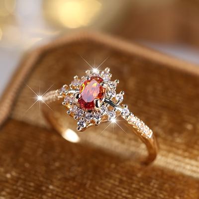 Gorgeous Red Oval Zircon Rings for Women Gold Color Wedding Band Accessories Fashion Luxury Jewelry Gifts