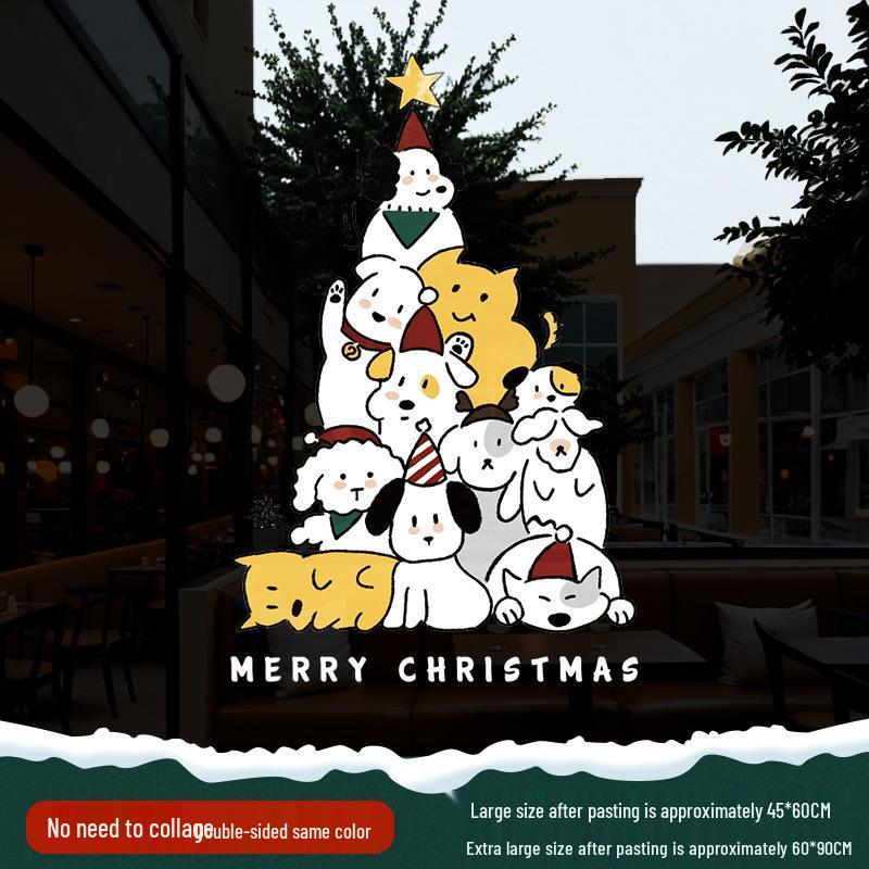 Christmas Santa Claus Window Cling Sticker - Mall Decor Scene, Static Glass Sticker for Door and Window