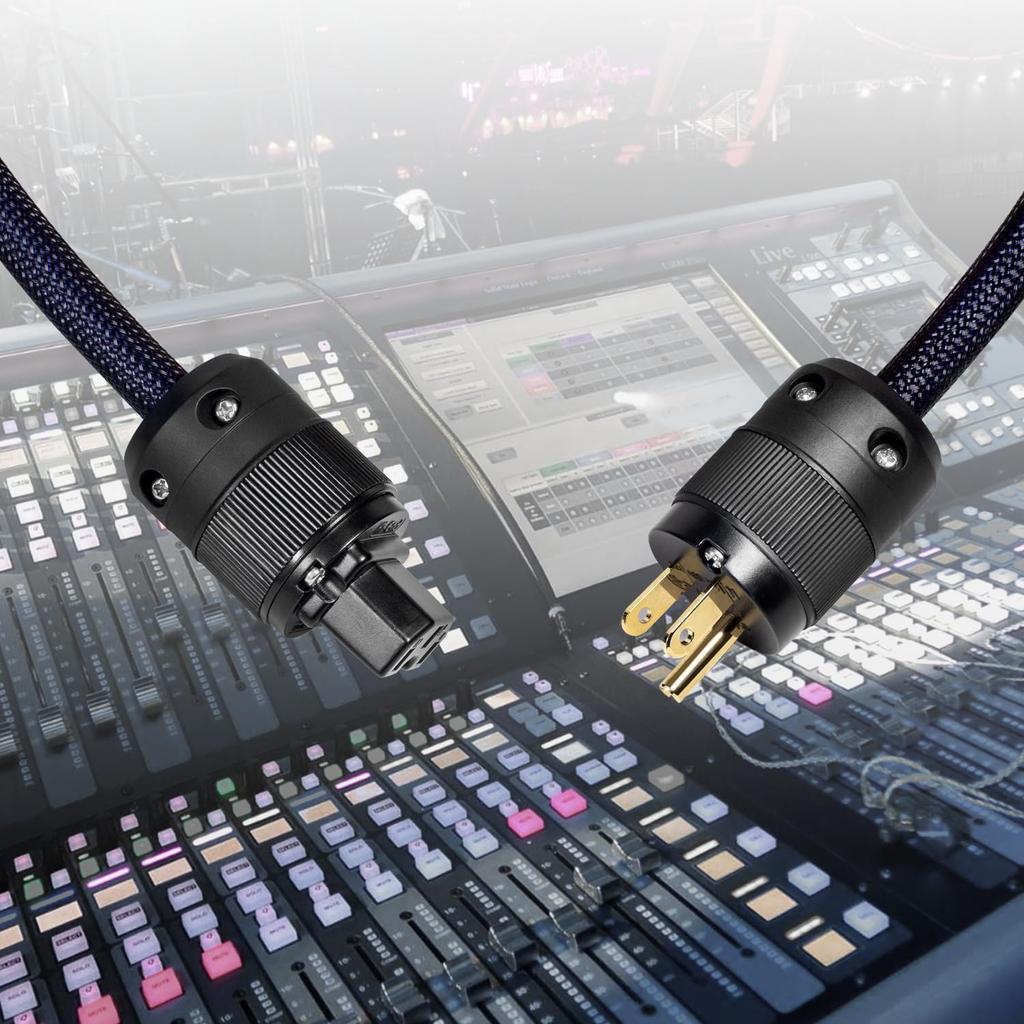 HiFi Power Braided Sleeved Amplifier Power Copper Shielded and Layered OD Audiophile High End AC Power Cable with 24K Gold Plated US Cable, Cord,