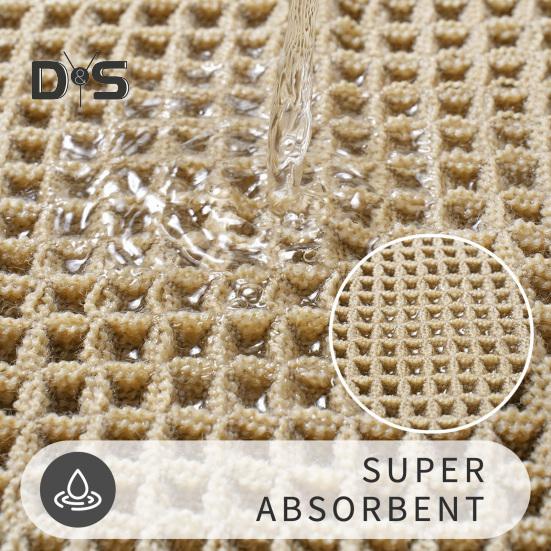 Floor Mat Absorb Moisture 3D Waffle Texture Door Mat Fringe Trim Anti-Slip Double-Layer Superior Absorbency Entryway Rug for Bathroom Kitchen