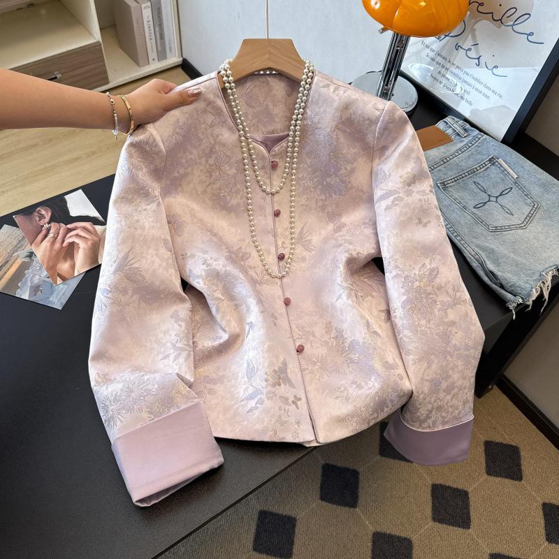 Chinese Style Satin Frog Button Plus Size Coat for Middle-aged Women Medium