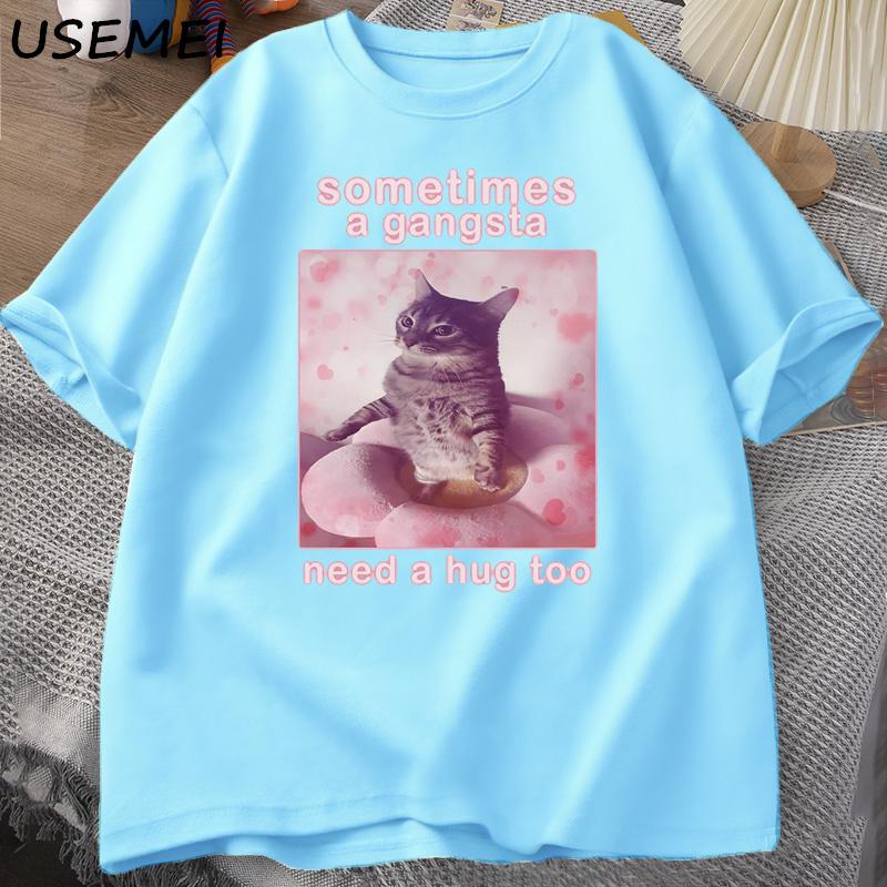 

Sometimes A Gangsta Need A Hug Funny Cat Meme Tshirt Unisex Women Goofy Ahh T Shirt Y2k Graphic T Shirts Oversized Tee Clothing L