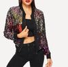 Women Casual Color Sequined Cardigan Jacket Zipper Open Front Jacket
