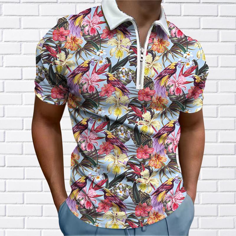 

Чоловіча сорочка поло повсякденна на блискавці з коротким рукавом Модна повсякденна на блискавці літо весна стандартного крою сорочка з 3D соняшником 2XL рожевий