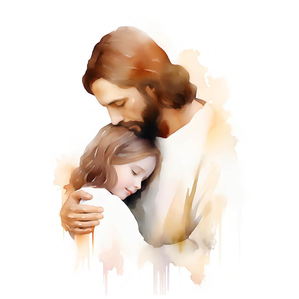 Embraces of Hope - Jesus Hugging a Girl Embraces of Hope - Jesus Hugging a Girl, 30X40 Cm, Black Aluminum Frame, 230 Matte Paper