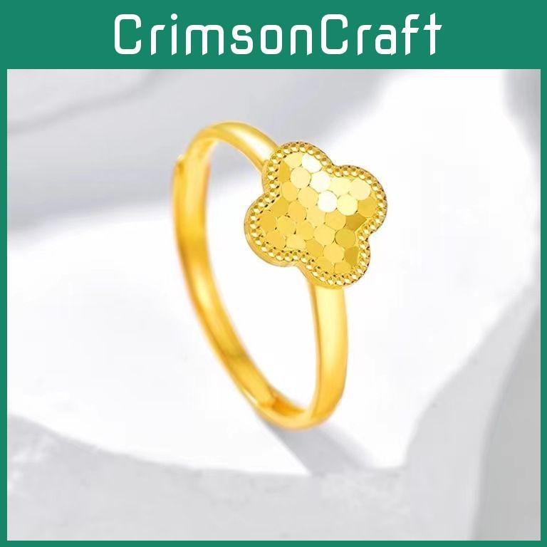 Unique Gold Plated Floral Ring With Four Leaf Clover Design For Fashion Lovers