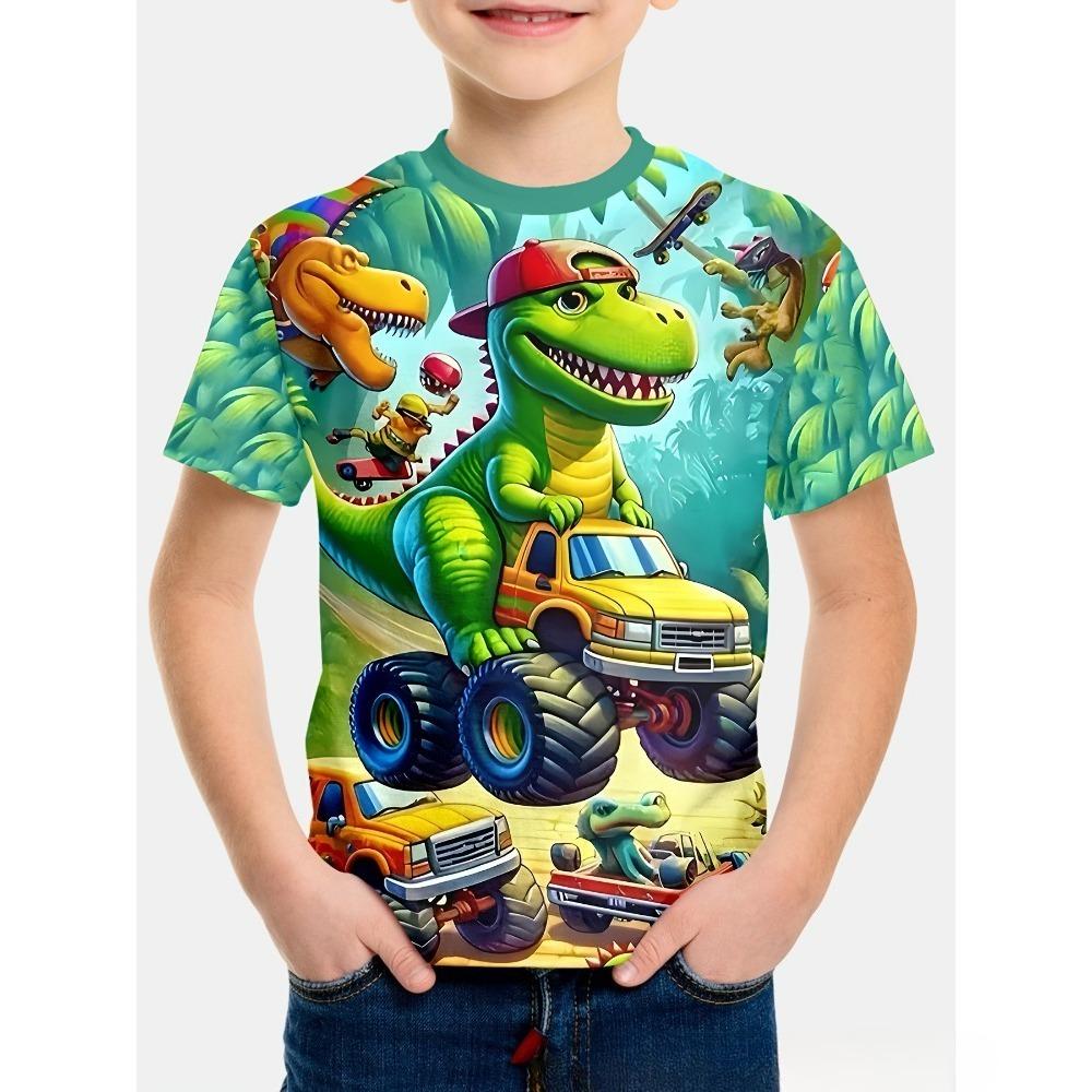 Children's Funny Series 3D Digital Printed Boys' Casual and Comfortable Round Neck Short Sleeved T-shirt