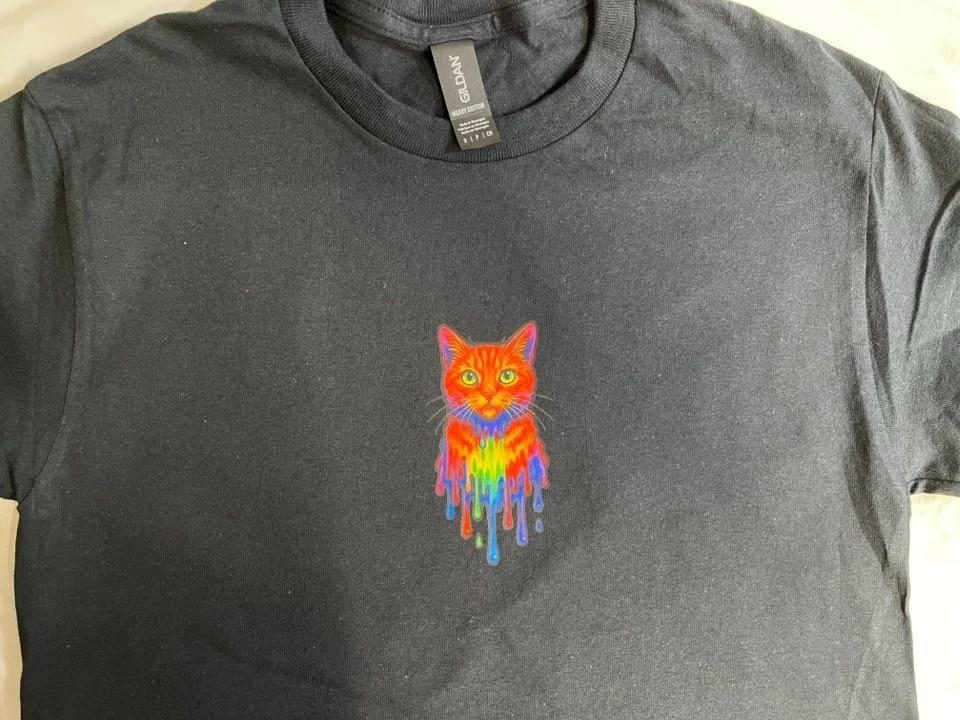 Small Black Cat rainbow T shirt tee XXXL