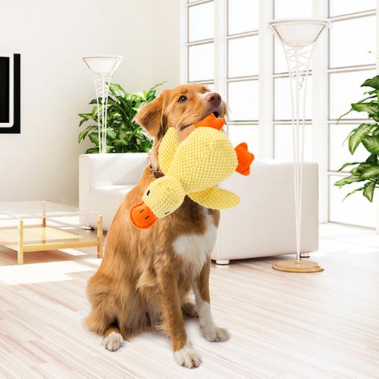 Quacking Yellow Duck Dog Toy Boredom Stress Relief Crochet Stuffed Duck Pet Chew Interactive Toy Puppy Calming Plush Doll Squeaky Toy Pet Supplies