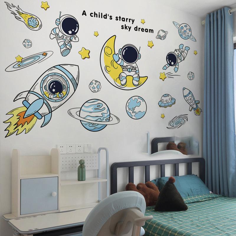 DIY Space Astronaut Wall Decal Boys' Room Wall Decal Decorative Children's Room Cosmic Sky Background Wall Art Wallpaper