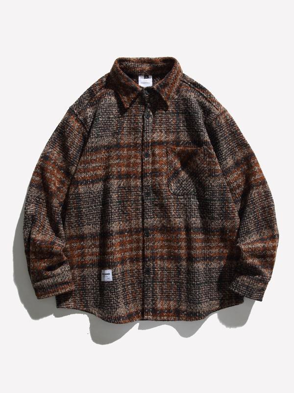 Unisex American Retro Plaid Lapel Shirt: Niche Design, Long-Sleeve, Casual, Loose Fit for Spring and Autumn.