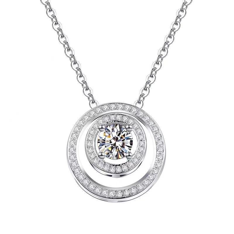 2024 Moissanite Inlaid Round Carat Necklace for Women - High-End Light Luxury Clavicle Chain Jewelry