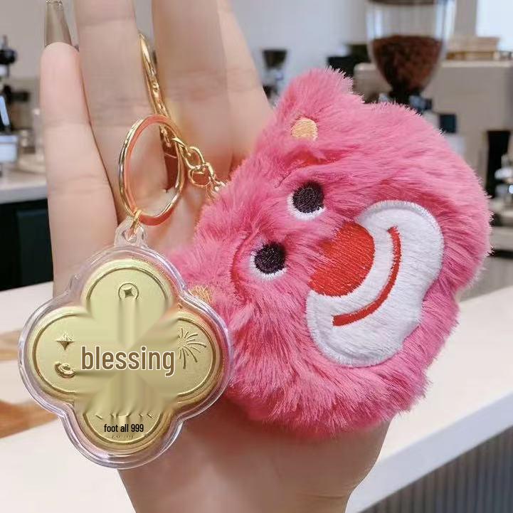 

Ключниця Shuibei 999 Золото, що приваблює багатство, Чотирилисник з милими підвісками Полуничний Ведмедик Includes Gold