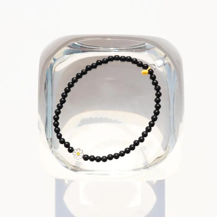 MY Daisy Charm Onyx Bracelet Silver 925 Daisy Charm Black Onyx Bracelet
