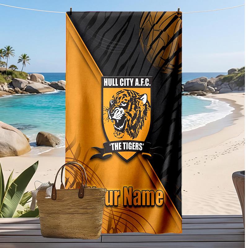 Hull FC Individuelles Strandtuch, Mit Ihrem Namen bedrucken, Leichtes saugfähiges Handtuch für Schwimmen und Reisen