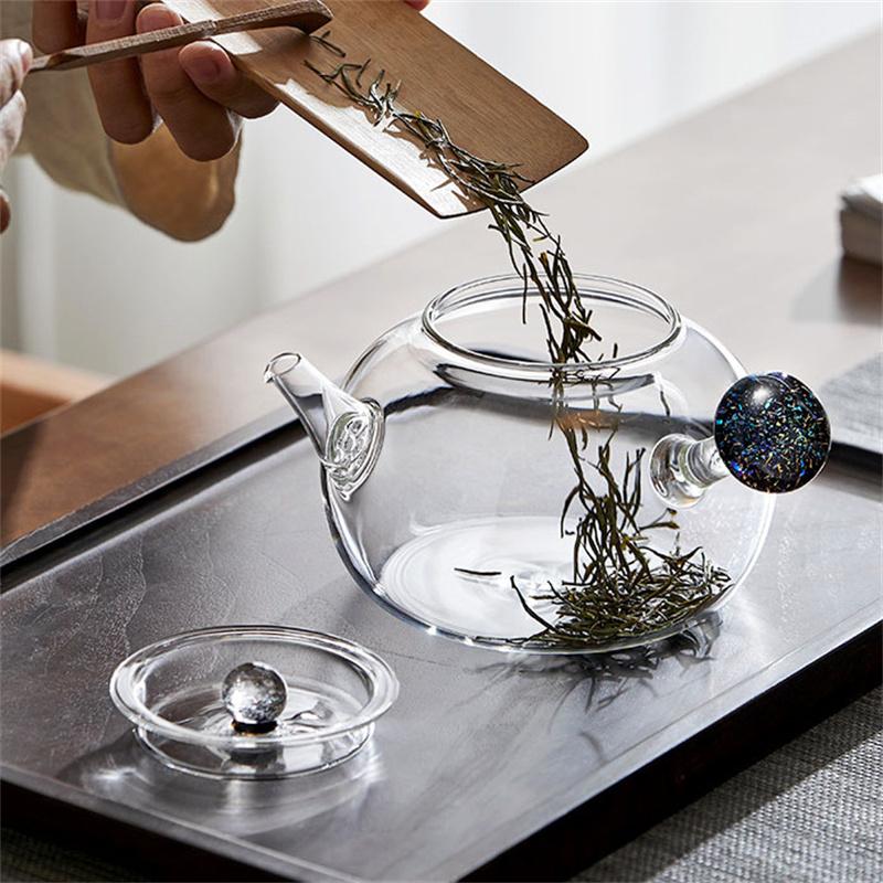 750ml Sternenhimmel Seitenhenkel Glas Teekanne Haushalt Aufguss Puer Hitzebeständig Teekanne mit Filter Kung Fu Teegeschirr Teebereiter