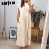 Moda damă vară primăvară culoare uni imprimeu mâneci scurte decolteu rochii casual
