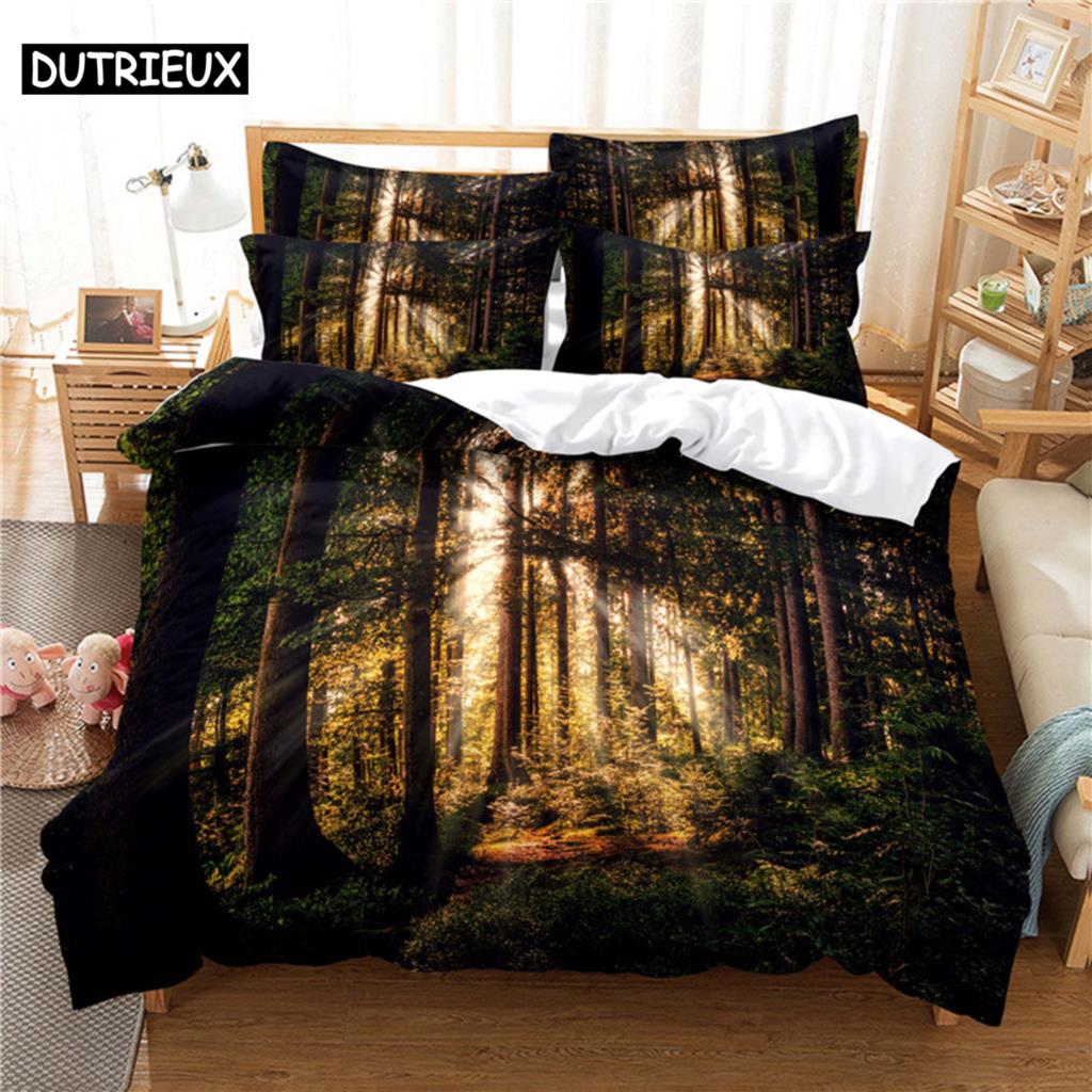 3D Digital Printing Fashion Design Colourful Woods Bedding Set Queen Size Duvet Cover Set