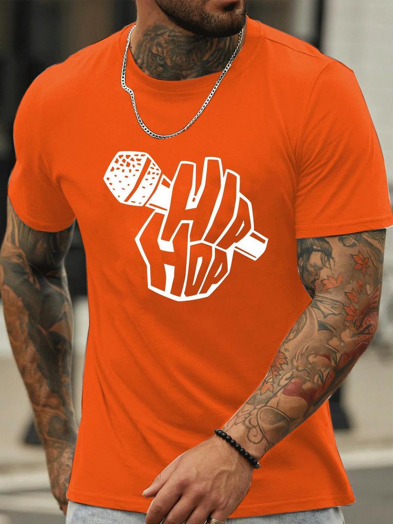 Hip Hop Microphone Print Unisexs Crew Neck T Shirt Vintage Rap Music Text Graphic Short Sleeve Casual Cotton Urban Street Tees