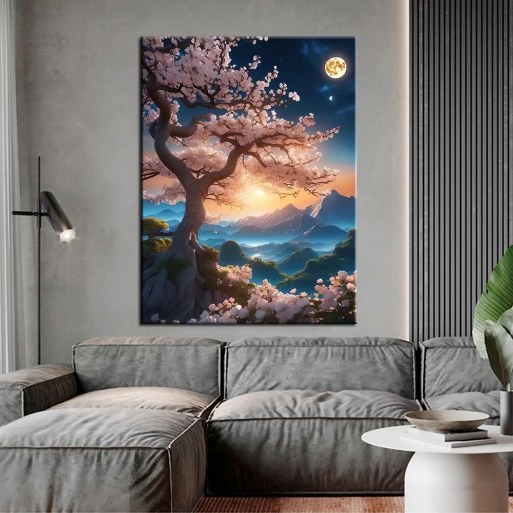 5D Diy Diamond Embroidery Mountain Peak Moon Flower Diamond Painting Cross Stitch Needleworks Home Decor J3506