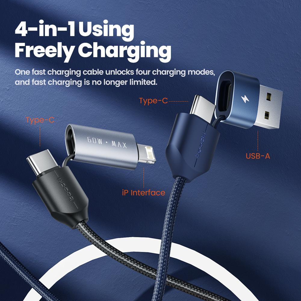 Toocki 4 in 1 Cable USB Type C to USB C / Lightning 60W 3A Fast Charging for Samsung Xiaomi Huawei Realme PD 27W Lightning Cabl