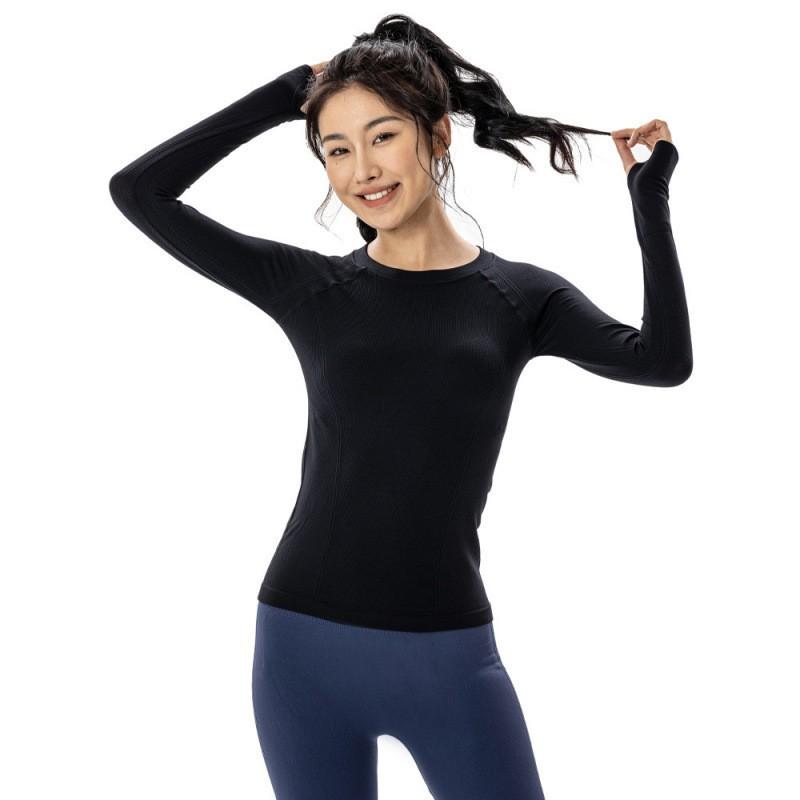 Womens Long Sleeve Yoga Top High Elastic Slim Fit Quick Dry Sports Shirt Running Gym Workout