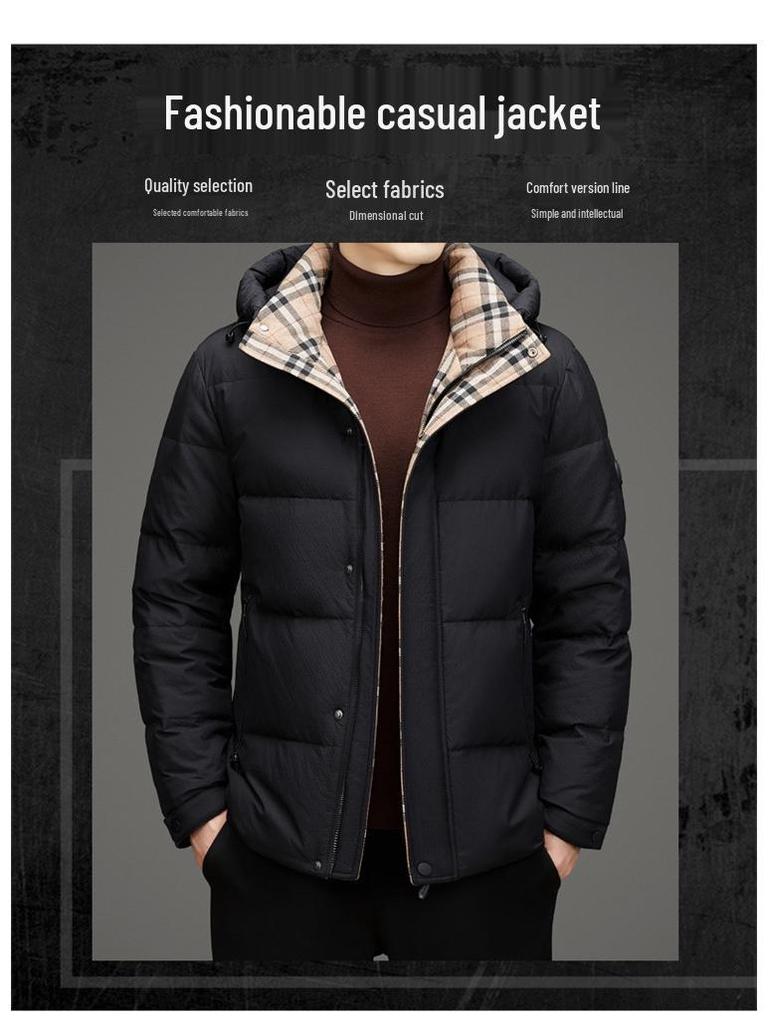 Men's Fashionable 2025 Winter White Duck Down Jacket - Versatile, Casual, Warm Outerwear for Middle-Aged Men