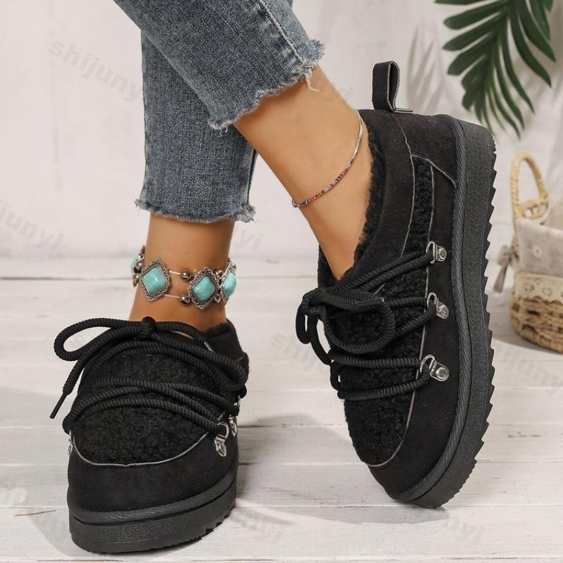 Fashion 2025 Winter Retro Low Top Thick Soled Casual Plush Snow Boots for Women's Warm Comforatble Versatile Fashion Chunky Cotton Boots