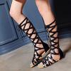 Damen Sandalen Römische Kniehohe Flache Gladiator Bandage Damen Sandalias Botas Femininas Damen Schuhe Mädchen Sommer Hohle Stiefelette