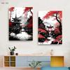 Leinwandmalerei Japanische Naturlandschaft Berg Tempel Leinwandposter Vintage Schwarz Rote Tuschekunst Wandkunst Drucke Heimdekor