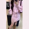Traje de mezclilla rosa para mujer, nuevo para primavera y otoño, de alta gama, con temperamento, chaqueta de manga larga y falda de cadera, conjunto de dos piezas