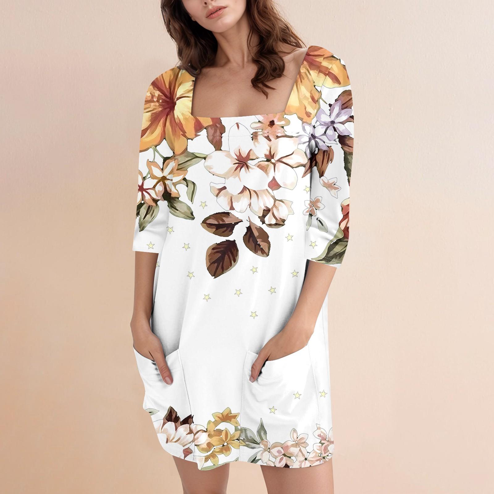 

Женское модное повседневное короткое платье с квадратным вырезом и рукавом 3/4 XL белый