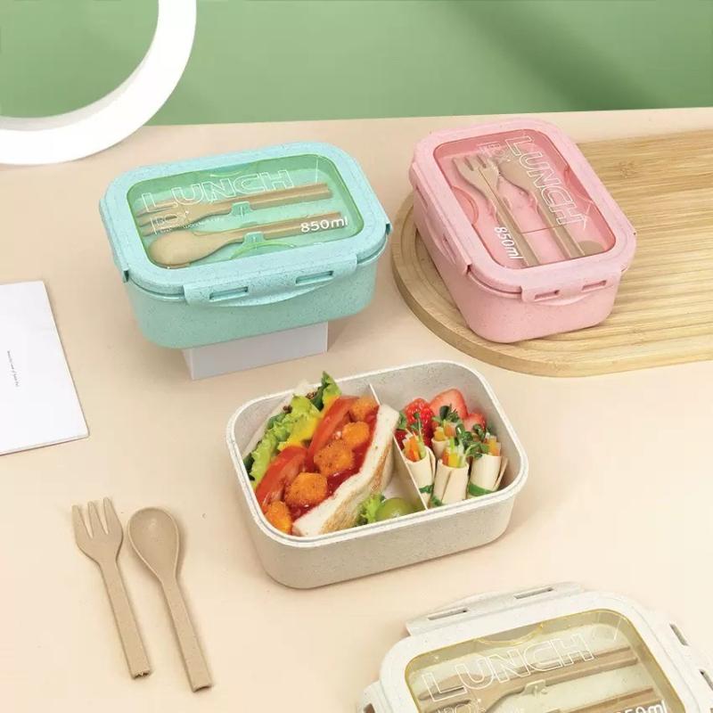1pc Wheat Straw Lunch Box Healthy BPA Free Bento Boxes Microwave Dinnerware Food Storage Container Lunch Box for Kids