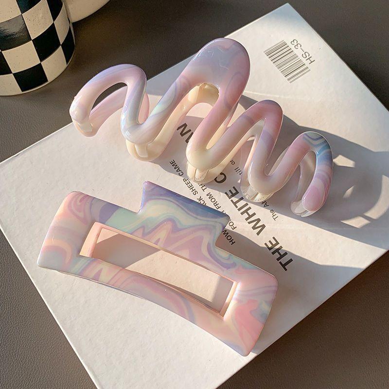Rainbow Color Large Coiled Hair Claw Shark Clip Strong Hold Hair Clamp Niche Hair Grab Sweet Trendy Women's Hair Accessories