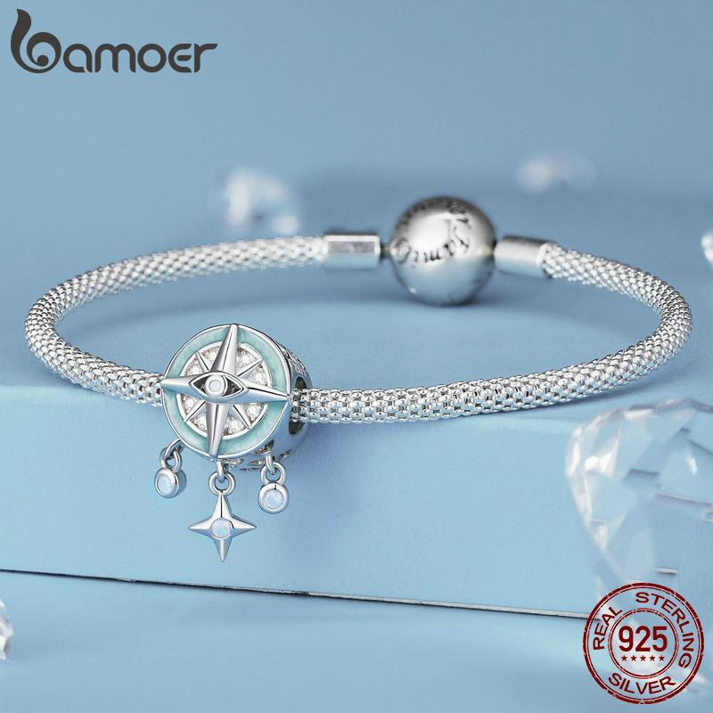 BAMOER 925 Sterling Silver Wing Heart Series Guard of Love Moonstone Charms for Women Original Bracelet Fine Jewelry