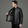 Men's Middle-Aged Business Casual Sheepskin Leather Jacket with Stand Collar and Plus Velvet Lining