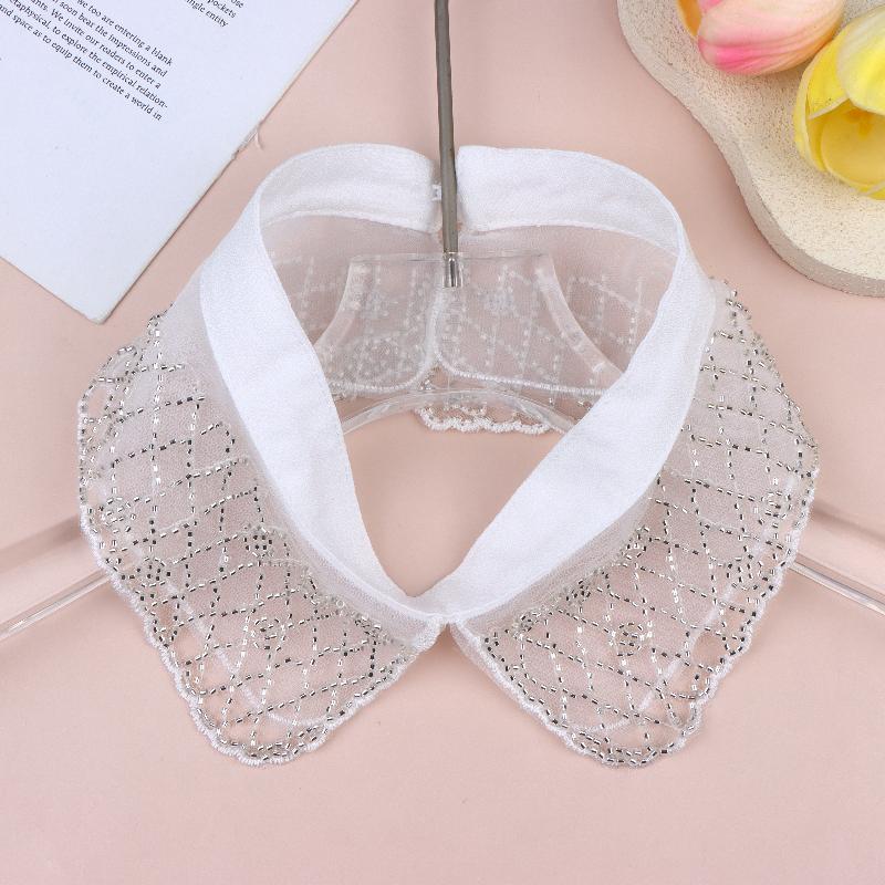Elegant Detachable Lace Collar Embroidered Beaded False Collar Half Shirt Collar For Women Blouse Decoration Accessories белый