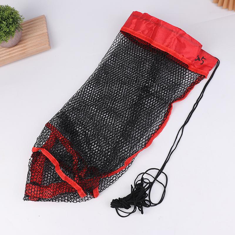 Portable Fishing Landing Net with Drawstring-Folding Thickened Small Grid Mesh Bag for Catch Collection Lightweight Fishing Gear