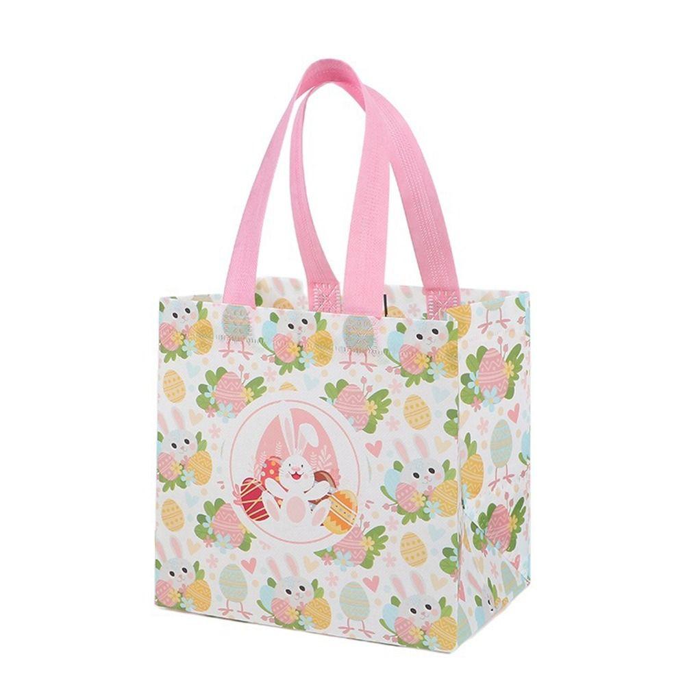 1PC Easter Gift Bag with Handle Protable Non-Woven Fabric Rabbit Egg Bunny Cute Candy Cookie Bag for Shopping Easter Party Decor