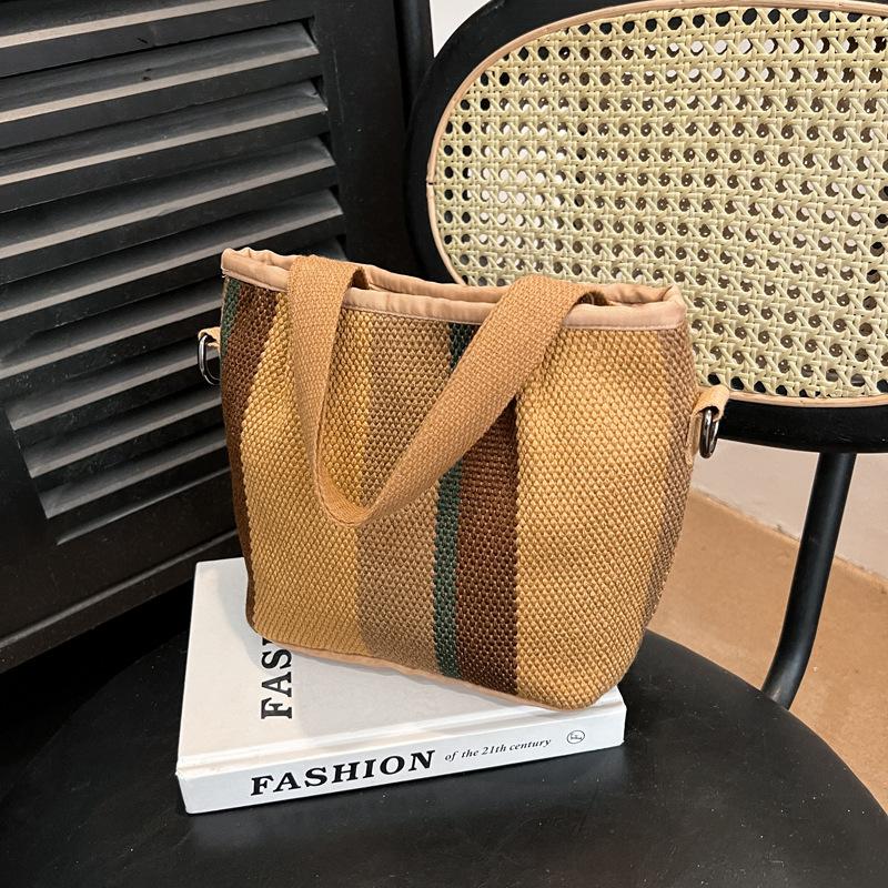 Canvas-Tasche mit großem Fassungsvermögen, gestreift, Damen, Sommer 2025, neue trendige Mode, tragbare Tragetasche, Pendler-Umhängetasche