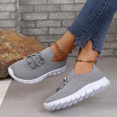 Modische, leichte, atmungsaktive Laufschuhe für Damen, rutschfeste, gestrickte grüne Sneakers für Damen, weiche Sohle, Slip-On-Casual-Flats, Übergröße 43