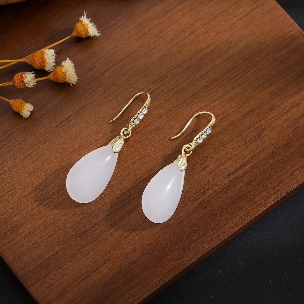 Imitation Jade Drop Oil Beaded Earrings Retro Water Drop Fringed Earrings Simple Hanfu Accessories Women