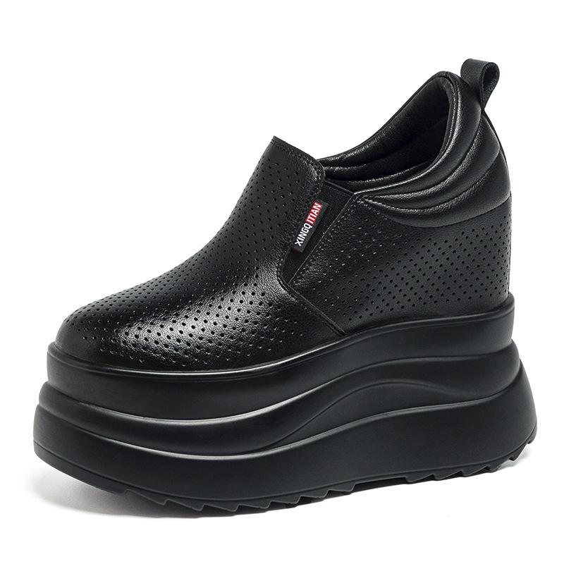 Супер Высокие Увеличивающие Рост 13см Весна Лето Натуральная Кожа Обувь Женская Плоская Платформа Черная Белая Обувь Женская Повседневная Обувь Маленький Размер 33 34 чёрный 3480₽